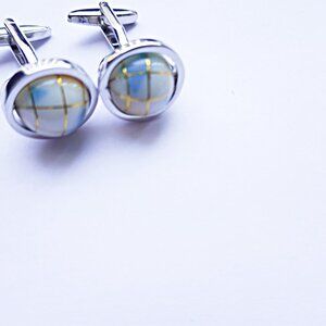 Spinning Deep White and Silver World Globe Cufflinks